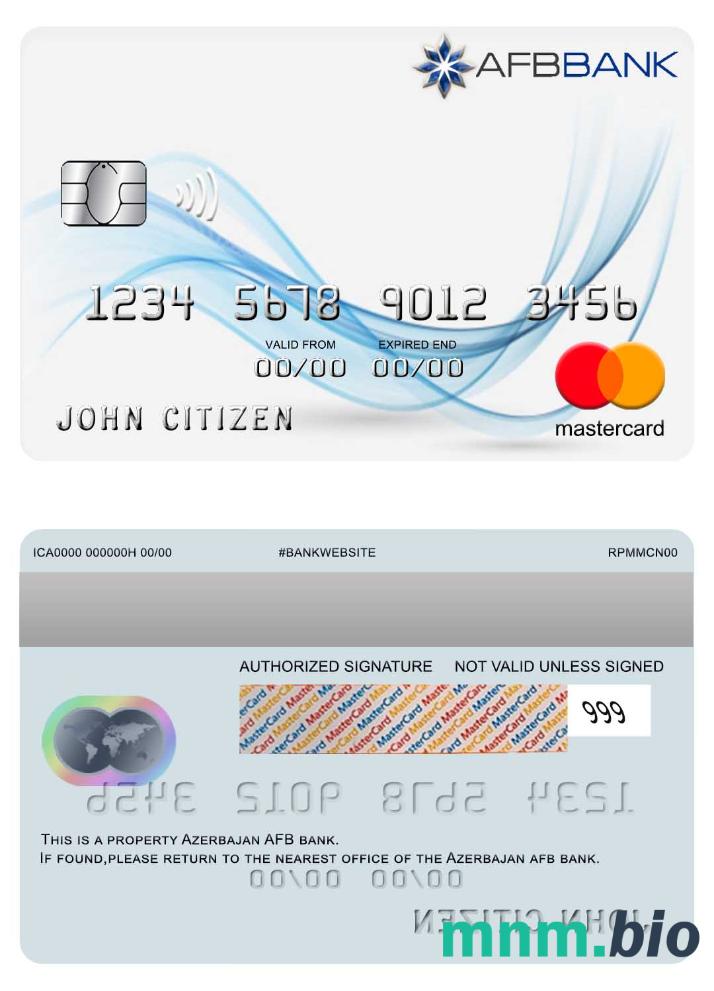 Azerbejan, AFB bank, przykład karty mastercard w formacie PSD